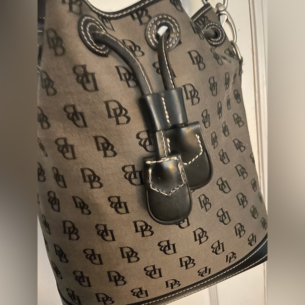 Dooney & Burke Black Monogrammed Bucket Bag. Free shipping - Picture 2 of 8